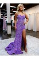 A-Line Sweetheart Sleeveless Long Velvet Sequin Prom Dress with Slit for Sale
