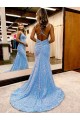 Criss Cross Open Back V-Neck Sleeveless Long Velvet Sequin Prom Dress for Sale