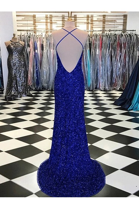 V-Neck Sleeveless Long Velvet Sequin Prom Dress for Sale