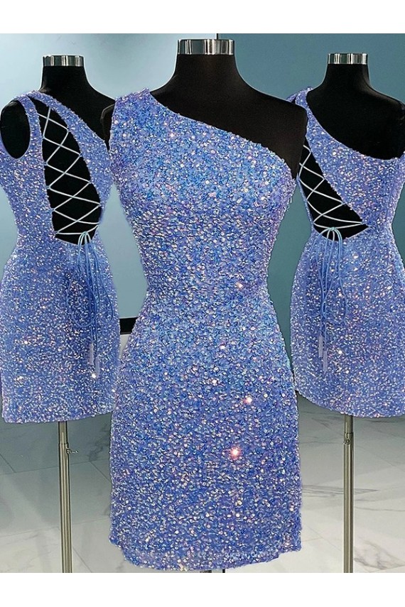 Short Velvet Sequin One Shoulder Sleeveless Prom Dress for Sale