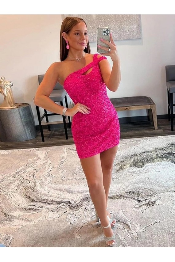 Velvet Sequin One Shoulder Sleeveless Short Prom Dress for Sale