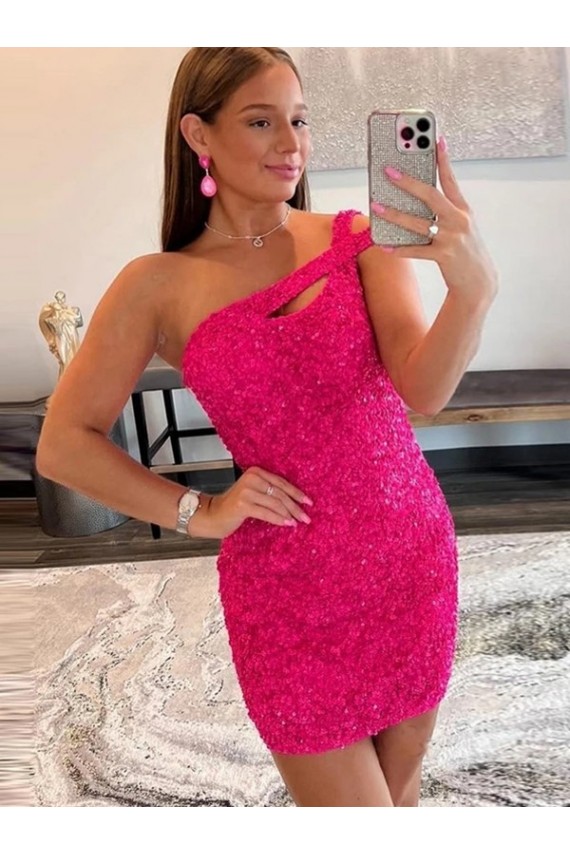 Velvet Sequin One Shoulder Sleeveless Short Prom Dress for Sale