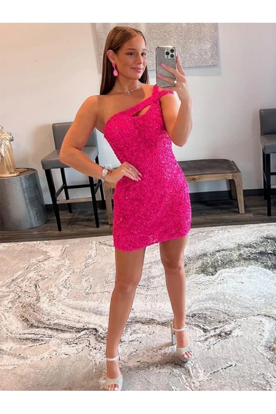 Velvet Sequin One Shoulder Sleeveless Short Prom Dress for Sale
