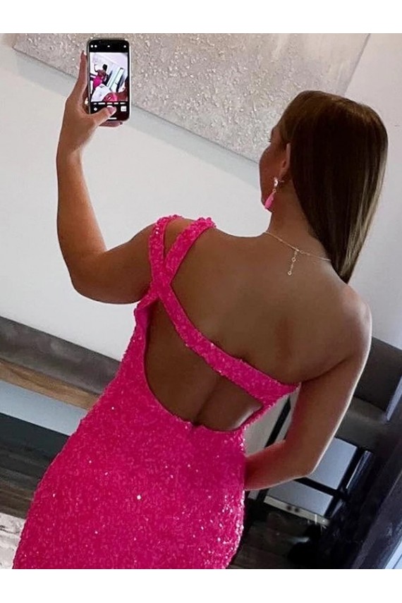 Velvet Sequin One Shoulder Sleeveless Short Prom Dress for Sale