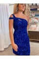 Velvet Sequin One Shoulder Sleeveless Short Prom Dress for Sale