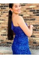 One Shoulder Sleeveless Short Velvet Sequin Royal Blue Prom Dress for Sale