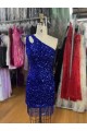 One Shoulder Keyhole Sleeveless Short Velvet Sequin Prom Dress for Sale