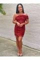 Short One Shoulder Sleeveless Velvet Sequin Cocktail Prom Dress for Sale