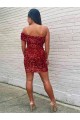 Short One Shoulder Sleeveless Velvet Sequin Cocktail Prom Dress for Sale