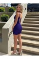 Short V-Neck Sleeveless Velvet Sequin Prom Dress for Sale