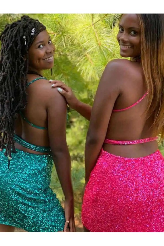 V-Neck Sleeveless Short Velvet Sequin Cocktail Dress for Sale