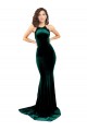 High Neck Formal Stretch Velvet Bridesmaid Dress / Prom Dress with Black Lace Embroidery for Sale