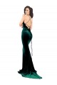 High Neck Formal Stretch Velvet Bridesmaid Dress / Prom Dress with Black Lace Embroidery for Sale