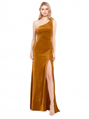 Sleek One Shoulder Long Formal Velvet Bridesmaid Dress / Prom Dress for Sale