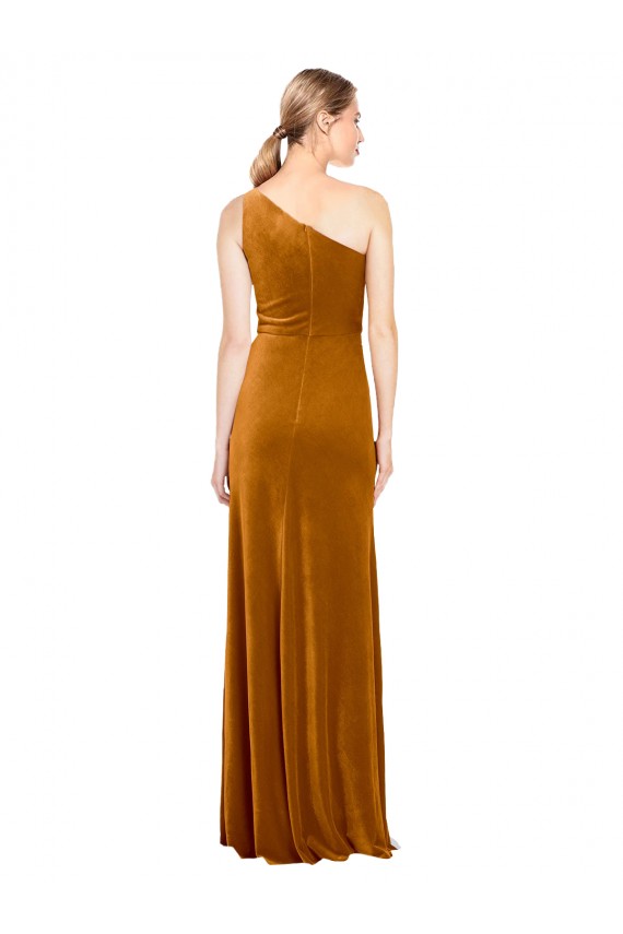 Sleek One Shoulder Long Formal Velvet Bridesmaid Dress / Prom Dress for Sale
