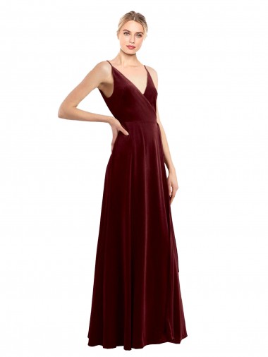 Faux Wrap V-Neck Sleek Long Formal Velvet Bridesmaid Dress / Prom Dress for Sale