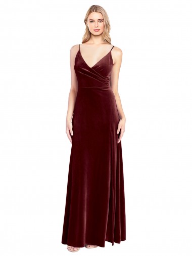 Faux Surplice Neckline Slim A-Line Long Velvet Bridesmaid Dress / Prom Dress for Sale