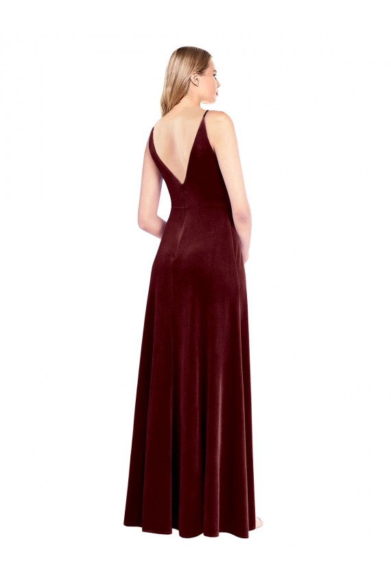 Faux Surplice Neckline Slim A-Line Long Velvet Bridesmaid Dress / Prom Dress for Sale