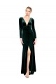 Plunging V-Neckline Long Sleeves Open Back Velvet Bridesmaid Dress / Prom Dress for Sale