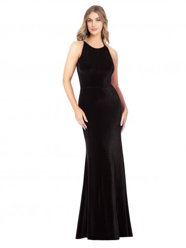 Vintage Velvet High Neck Formal Bridesmaid Dress / Prom Dress with Strappy Back for Sale