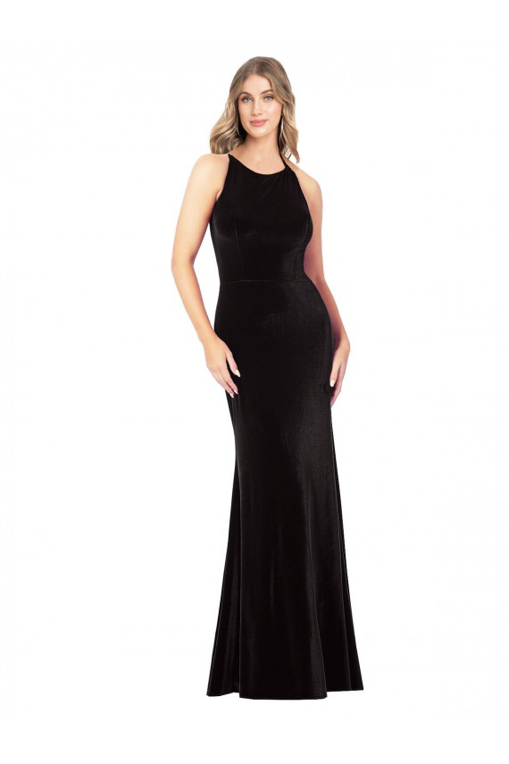 Vintage Velvet High Neck Formal Bridesmaid Dress / Prom Dress with Strappy Back for Sale