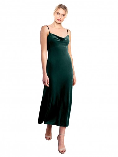 Midi Cocktail Length Cowl Neck Velvet Slip Bridesmaid Dress / Prom Dress for Sale