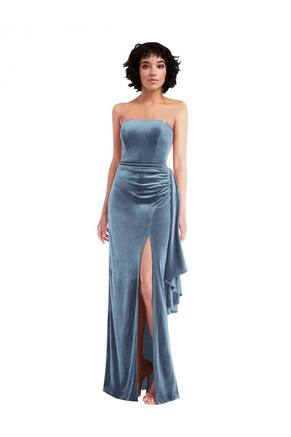Strapless Formal Velvet Maxi Bridesmaid Dress / Prom Dress with Draped Skirt for Sale