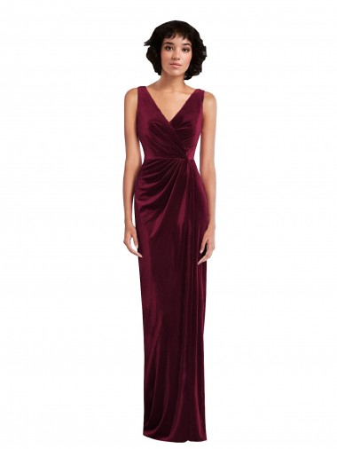 Draped Skirt Faux Wrap Velvet Maxi Bridesmaid Dress / Prom Dress for Sale