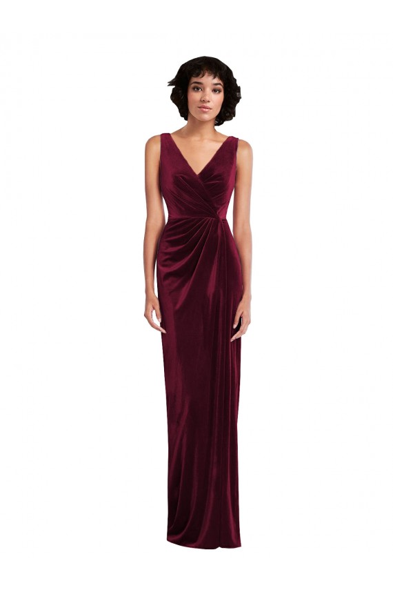 Draped Skirt Faux Wrap Velvet Maxi Bridesmaid Dress / Prom Dress for Sale