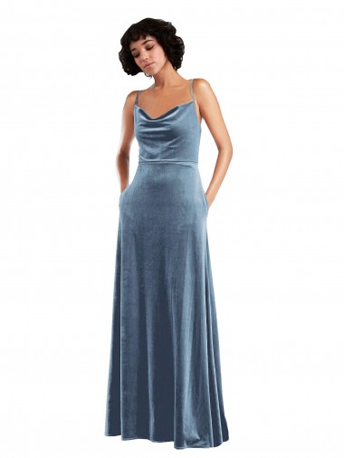 Sleek Cowl Neck Velvet Maxi Bridesmaid Dress / Prom Dress with Pockets for Sale