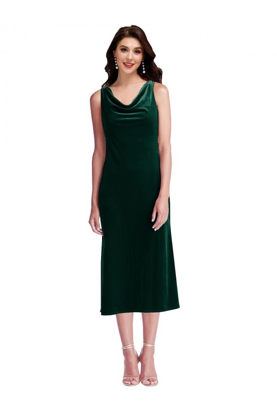 Cowl Neck Velvet Midi Cocktail Length Bridesmaid Dress / Prom Dress for Sale
