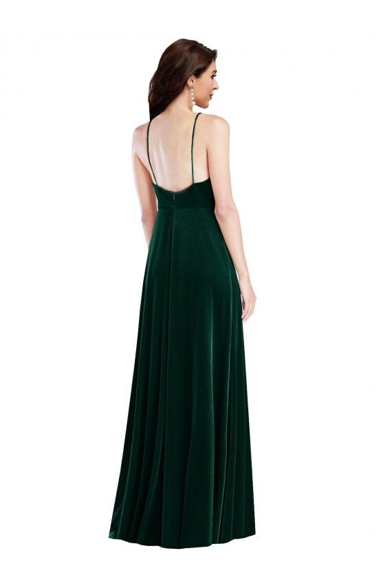 Velvet Halter Maxi Bridesmaid Dress / Prom Dress with Pockets & Front Slit for Sale