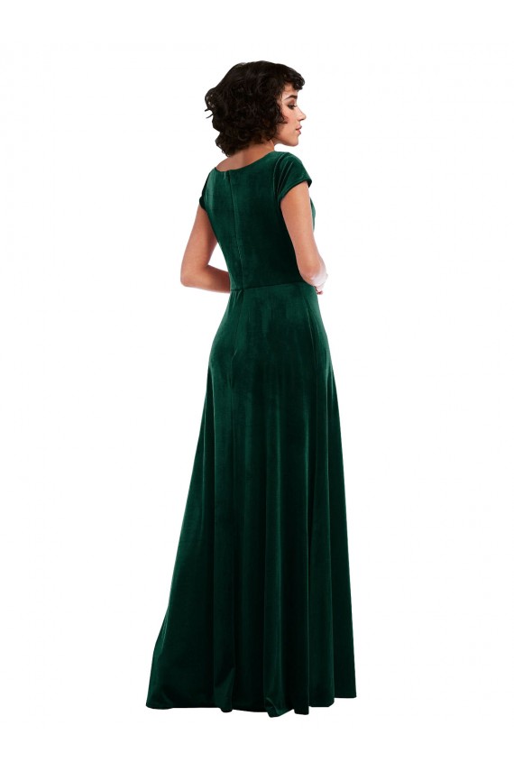 Cowl Neck Cap Sleeve Velvet Maxi Bridesmaid Dress / Prom Dress with Pockets for Sale