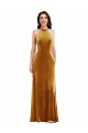 High-Neck Halter Velvet Maxi Bridesmaid Dress / Prom Dress with Front Slit for Sale