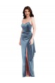 Spaghetti Strap Formal Velvet Maxi Bridesmaid Dress / Prom Dress with Draped Skirt for Sale