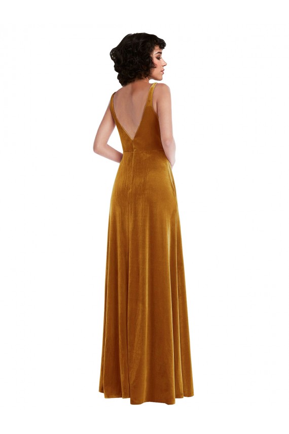 Twist Front Cutout Velvet Maxi Bridesmaid Dress / Prom Dress with Pockets for Sale