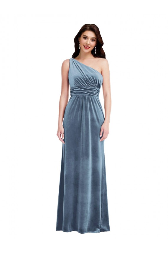 One Shoulder Draped Velvet Maxi Bridesmaid Dress / Prom Dress for Sale