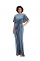 Flutter Sleeve Open Back Velvet Maxi Bridesmaid Dress / Prom Dress with Pockets & Draped Wrap Skirt Pockets for Sale
