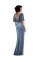Flutter Sleeve Open Back Velvet Maxi Bridesmaid Dress / Prom Dress with Pockets & Draped Wrap Skirt Pockets for Sale