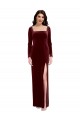 Sleek Square Neck Spaghetti Straps Velvet Bridesmaid Dress / Prom Dress with Side Slit for Sale
