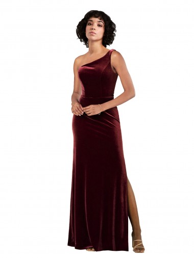 Formal One Shoulder Floor-Length Velvet Bridesmaid Dress / Prom Dress for Sale