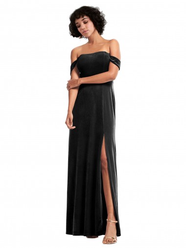 Off the Shoulder Drapped Sleeves Formal Stretch Velvet Bridesmaid Dress / Prom Dress for Sale