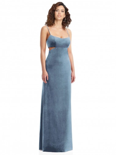 Spaghetti Strap Long Full Length Formal Velvet Maxi Bridesmaid Dress / Prom Dress for Sale