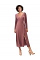 Long Sleeve Velvet Faux Wrap Midi Length Bridesmaid Dress / Prom Dress for Sale