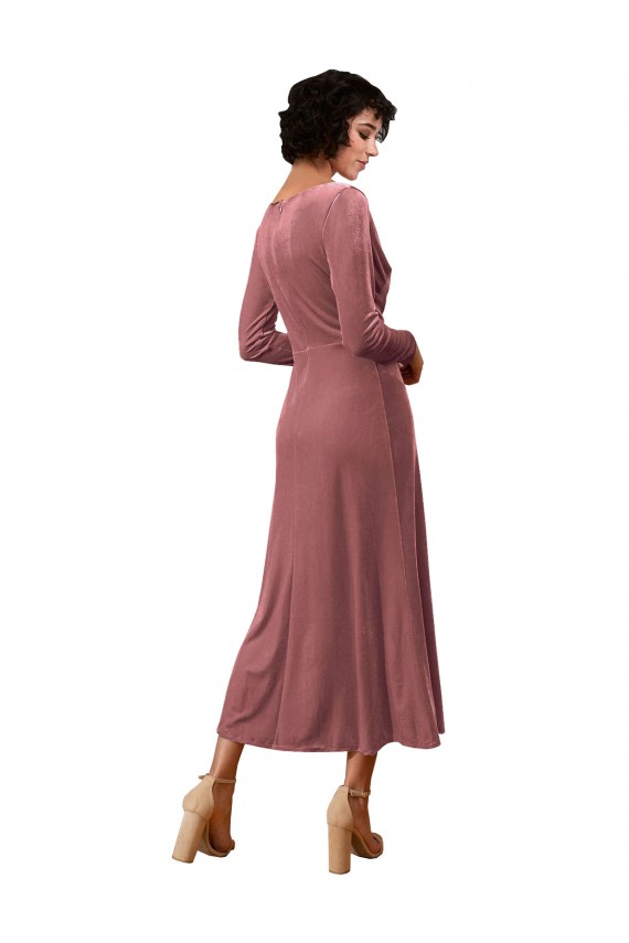 Long Sleeve Velvet Faux Wrap Midi Length Bridesmaid Dress / Prom Dress for Sale