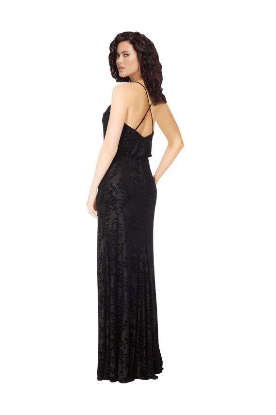 Floral Velvet Cowl Neck Bridesmaid Dress with Skirt Slit for Sale
