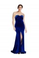 Strapless Ruched Formal Velvet Bridesmaid Dress / Prom Dress with Sweep Train and Front Slit for Sale