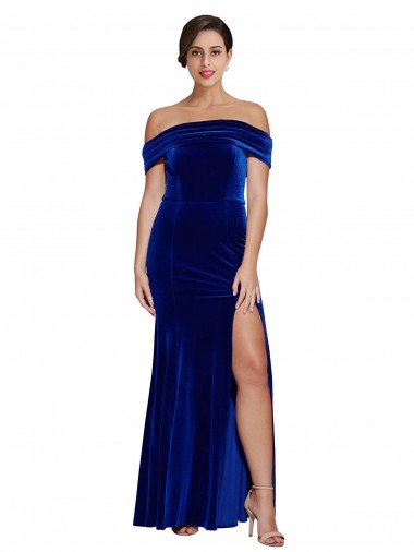 Full Length Long Formal Velvet Bridesmaid Dress / Prom Dress with Side Split for Sale