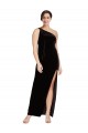 One Shoulder Long Formal Velvet Bridesmaid Dress / Prom Dress with Side Split and Shoulder Tie for Sale
