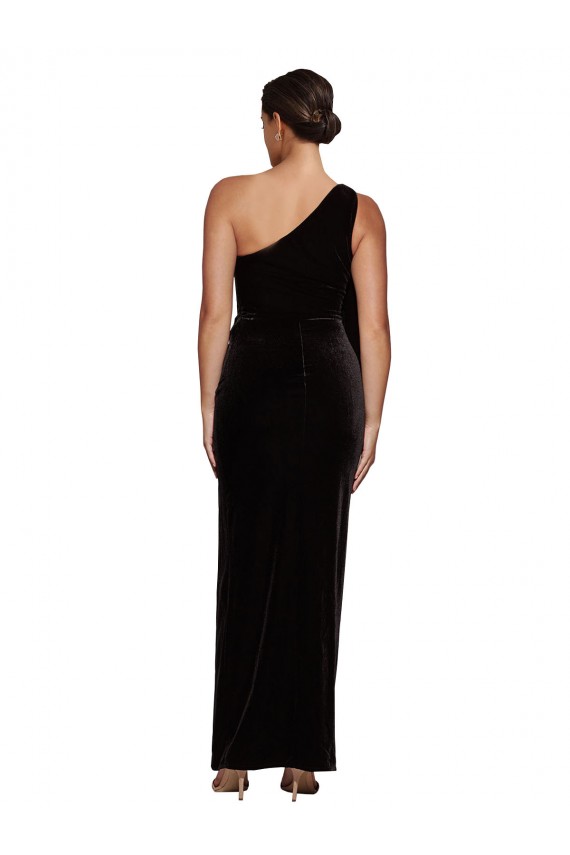 One Shoulder Long Formal Velvet Bridesmaid Dress / Prom Dress with Side Split and Shoulder Tie for Sale